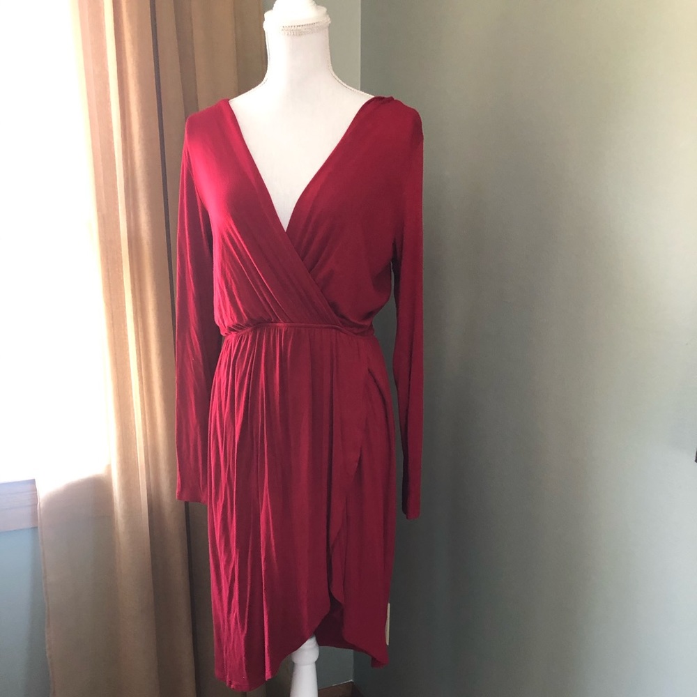 Francescas Alya red faux wrap dresss